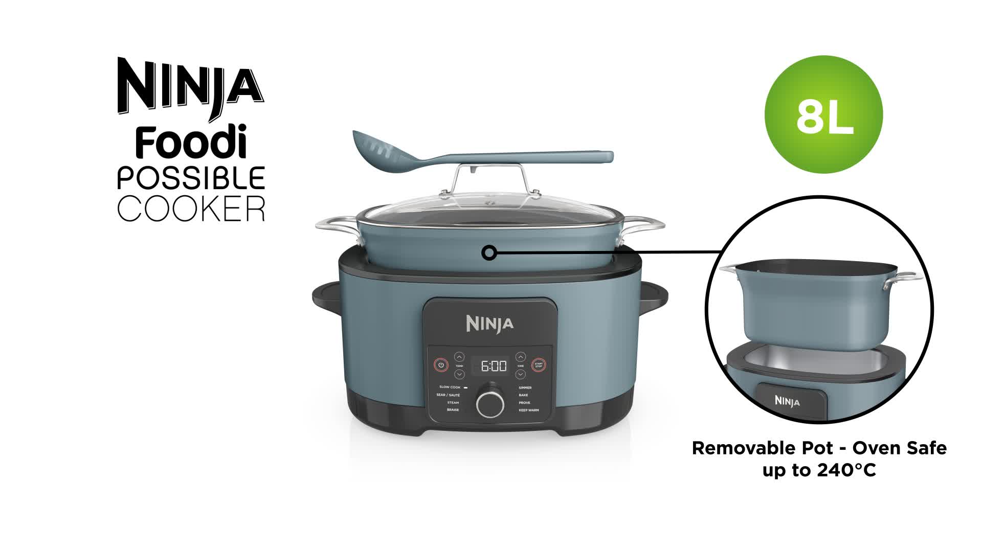 Foodi PossibleCooker, 8-in-1 Slow Cooker (Grey) MC1001UK